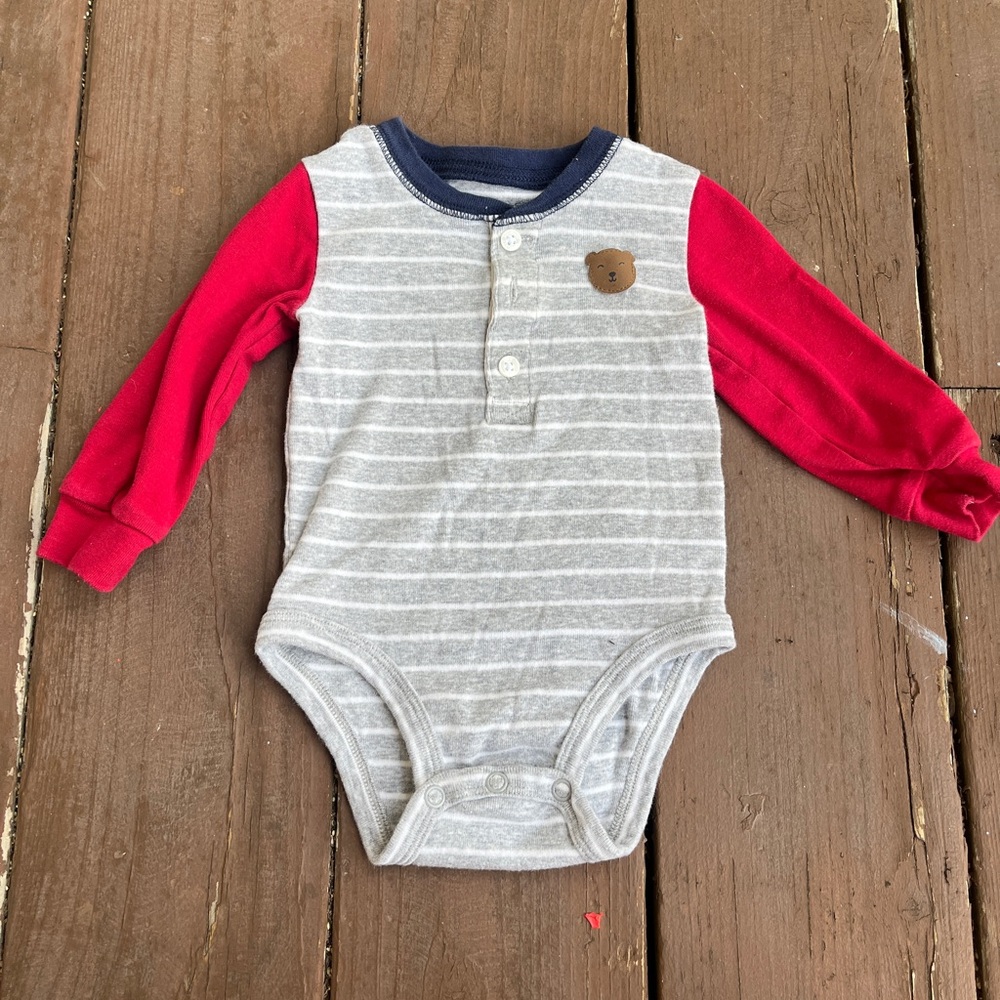 6M Carter's Red and Gray Baby Bodysuit Set